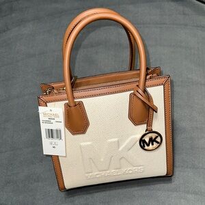 Michael Kors Mercer Medium Logo Embossed Cotton Canvas Crossbody Bag